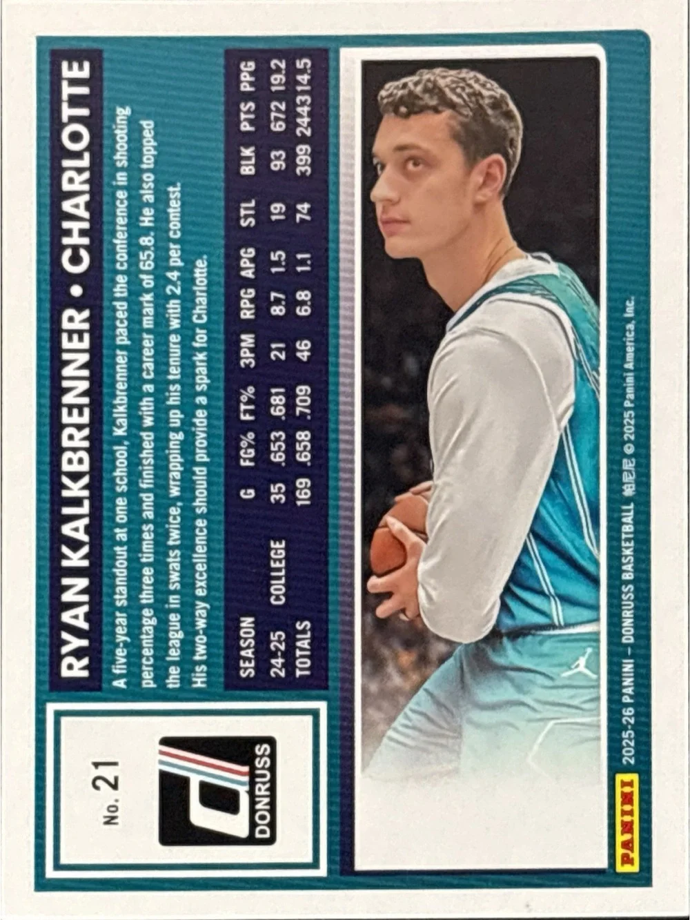 Panini Donruss Ryan Kalkbrenner Trading Card -  Basketball Rookie